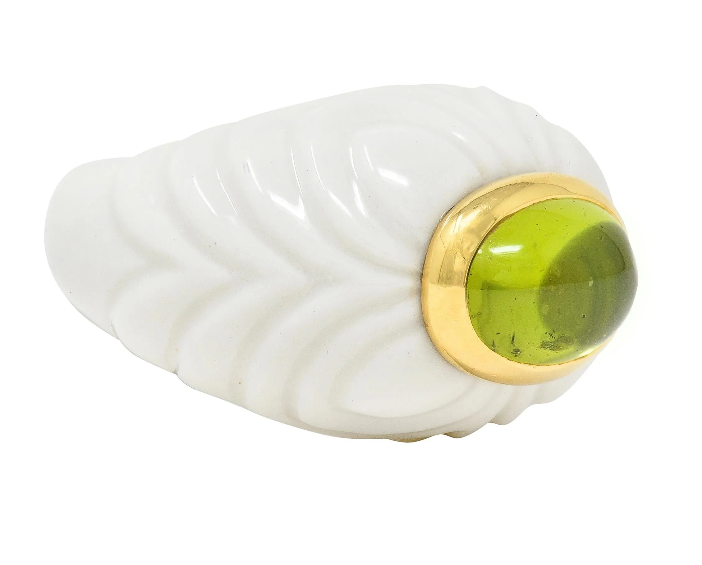 Bulgari Peridot Ceramic 18 Karat Gold Chandra Vintage Ring