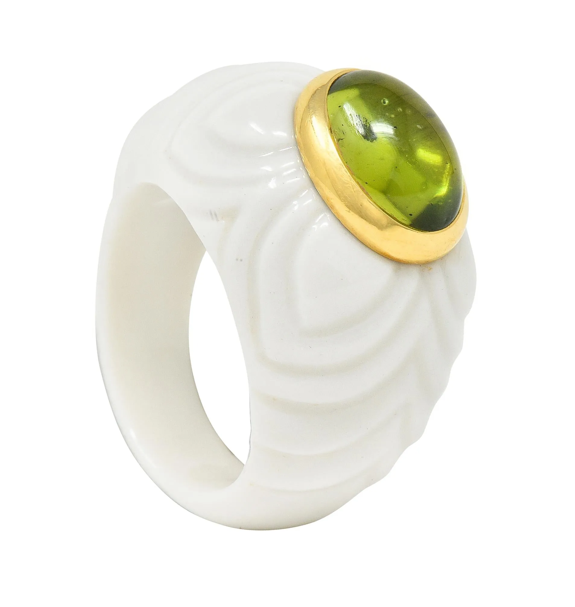 Bulgari Peridot Ceramic 18 Karat Gold Chandra Vintage Ring