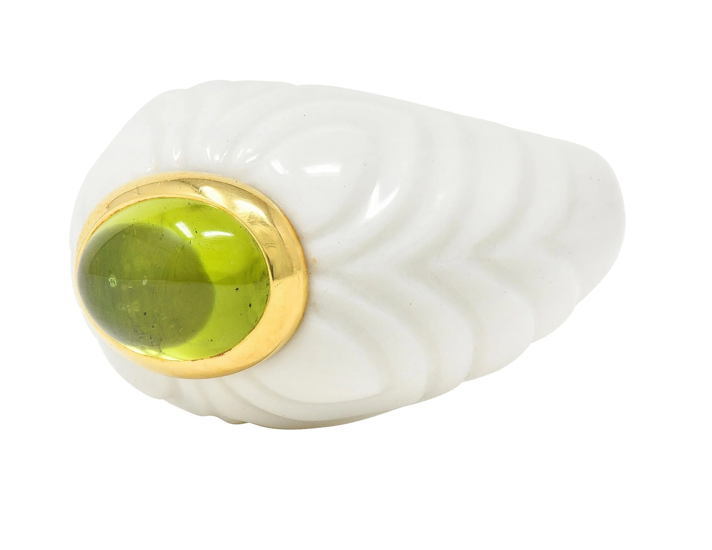 Bulgari Peridot Ceramic 18 Karat Gold Chandra Vintage Ring