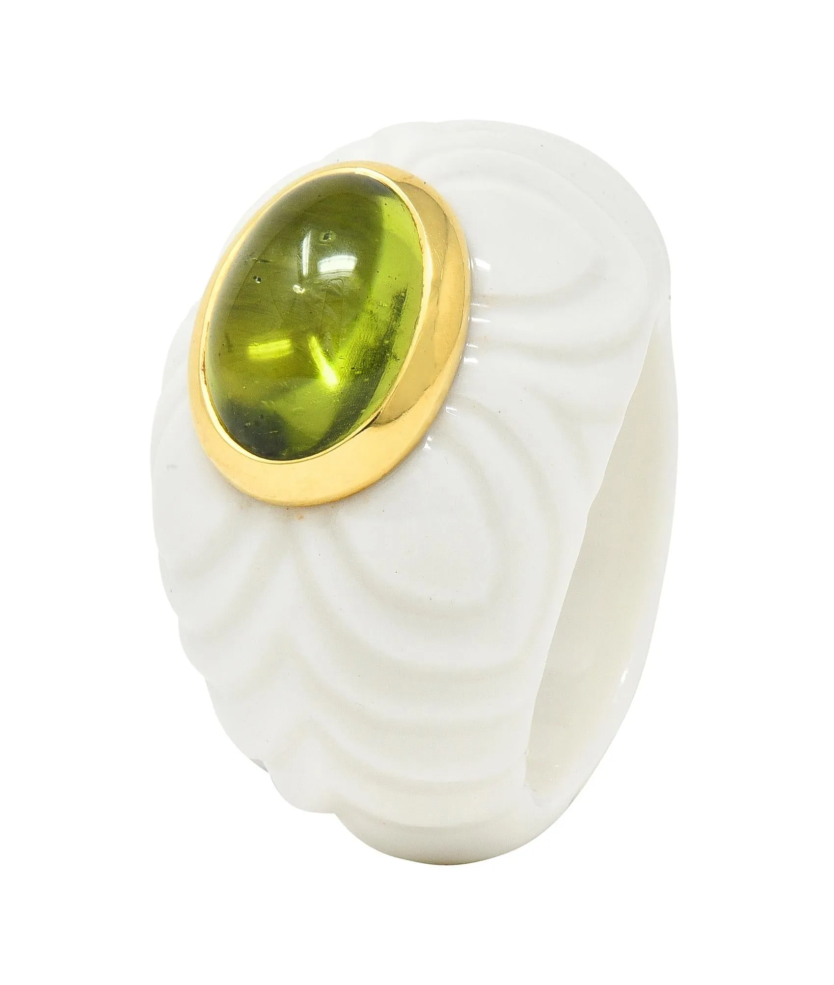 Bulgari Peridot Ceramic 18 Karat Gold Chandra Vintage Ring