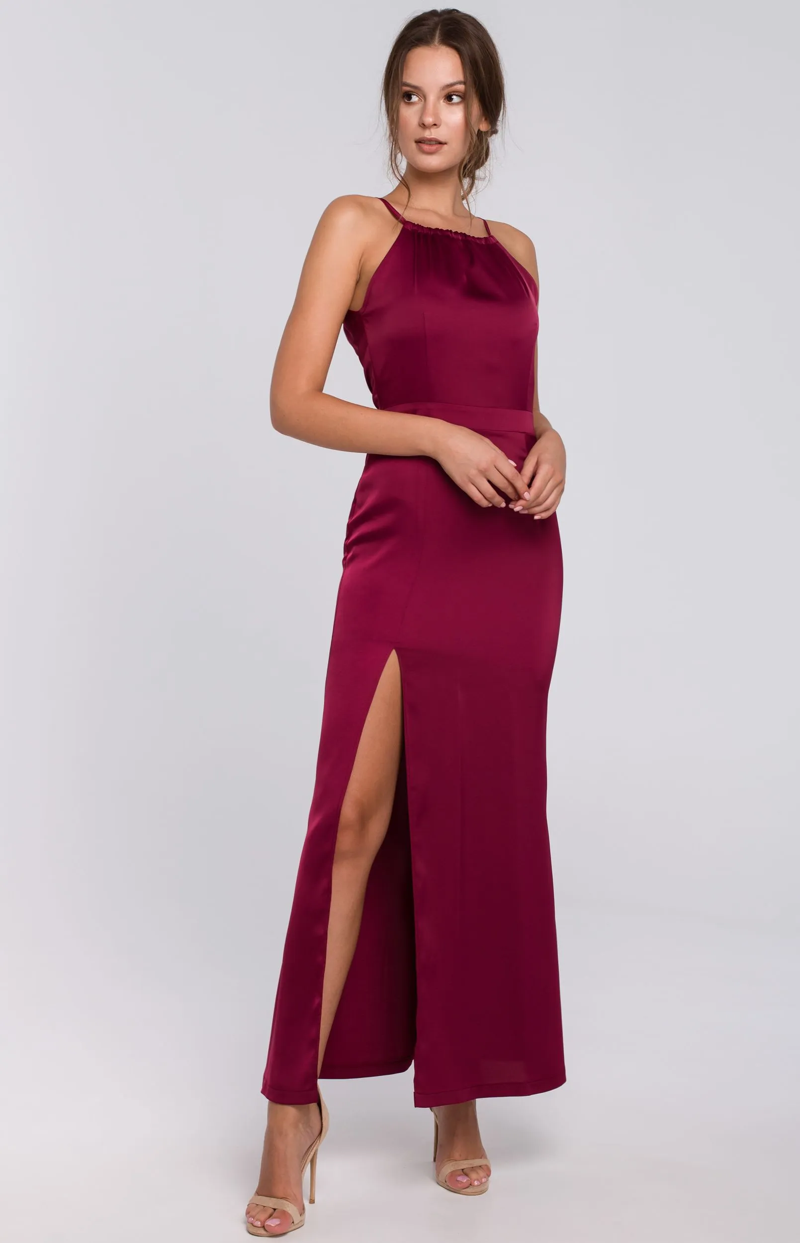 Burgundy long slit dress