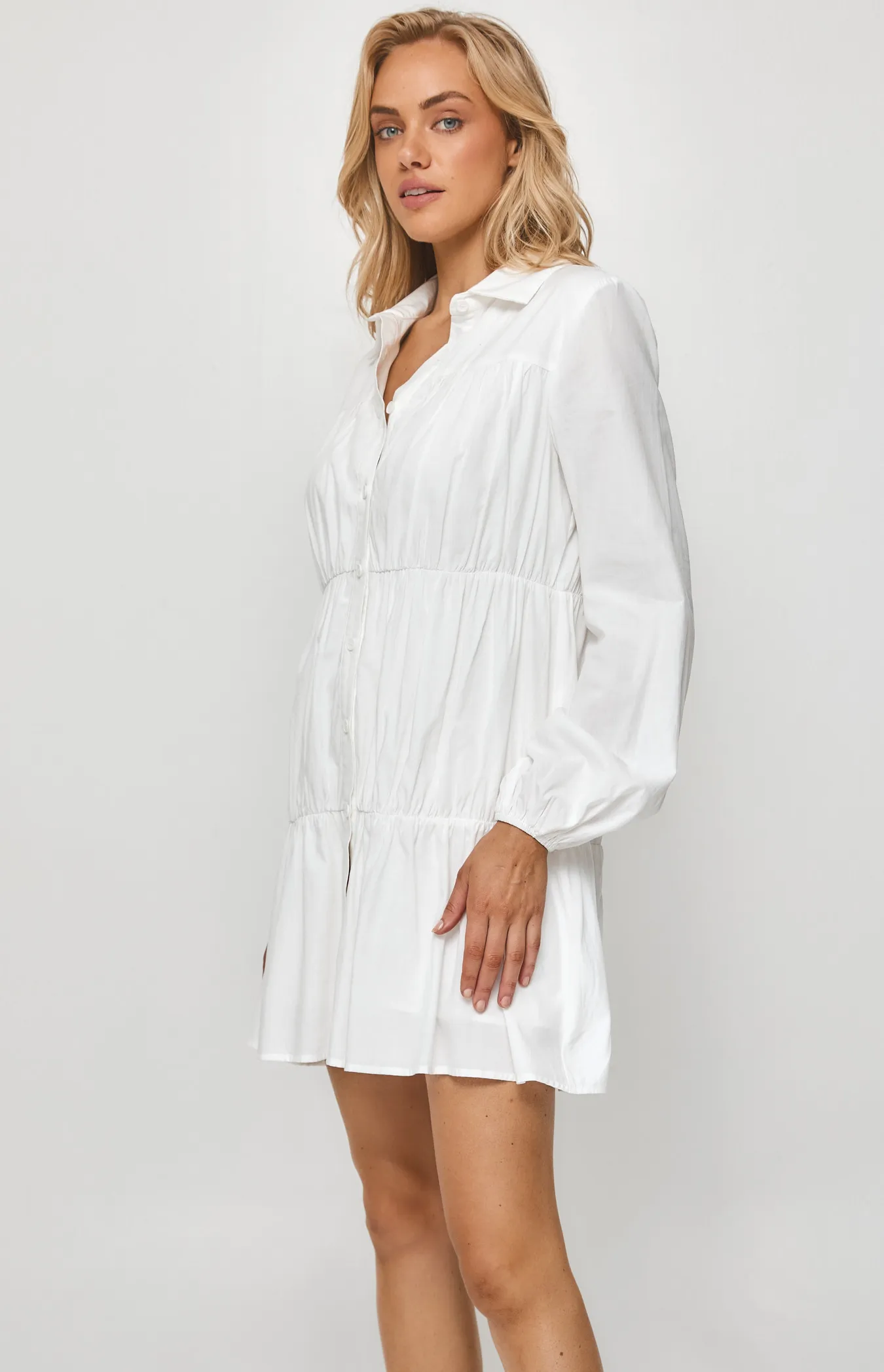 Buttoned Shirt Dress with Tiered Gathering Details (SDR1207B)