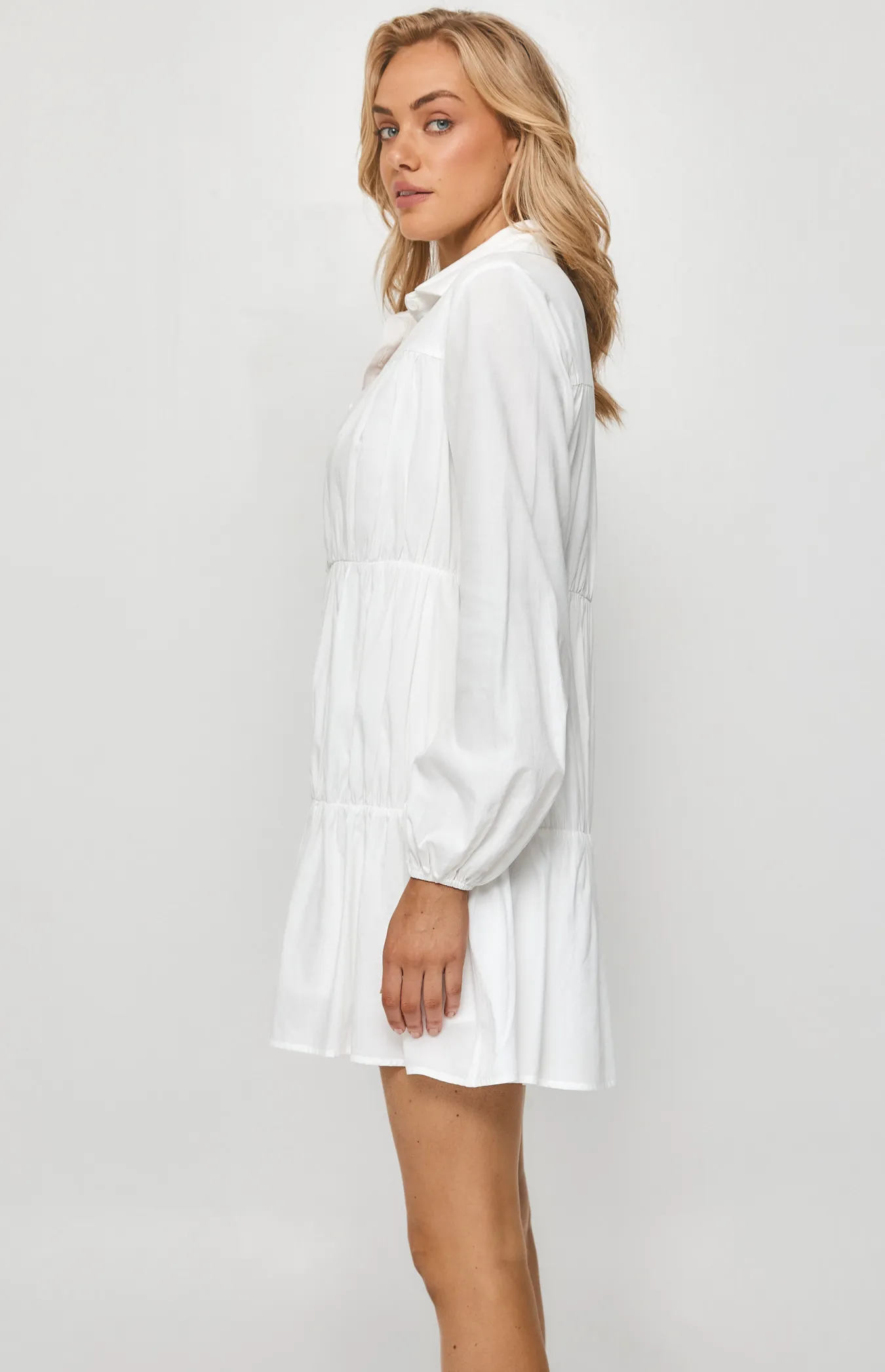 Buttoned Shirt Dress with Tiered Gathering Details (SDR1207B)