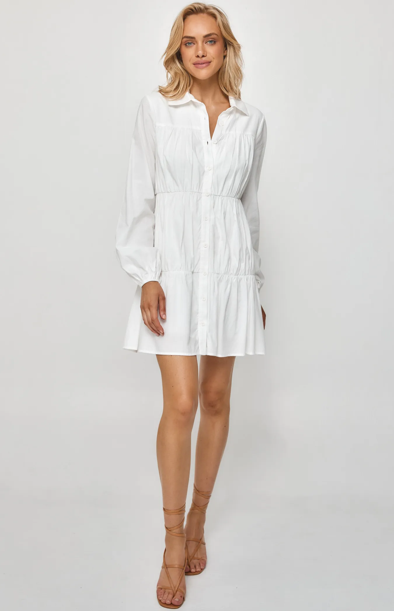 Buttoned Shirt Dress with Tiered Gathering Details (SDR1207B)