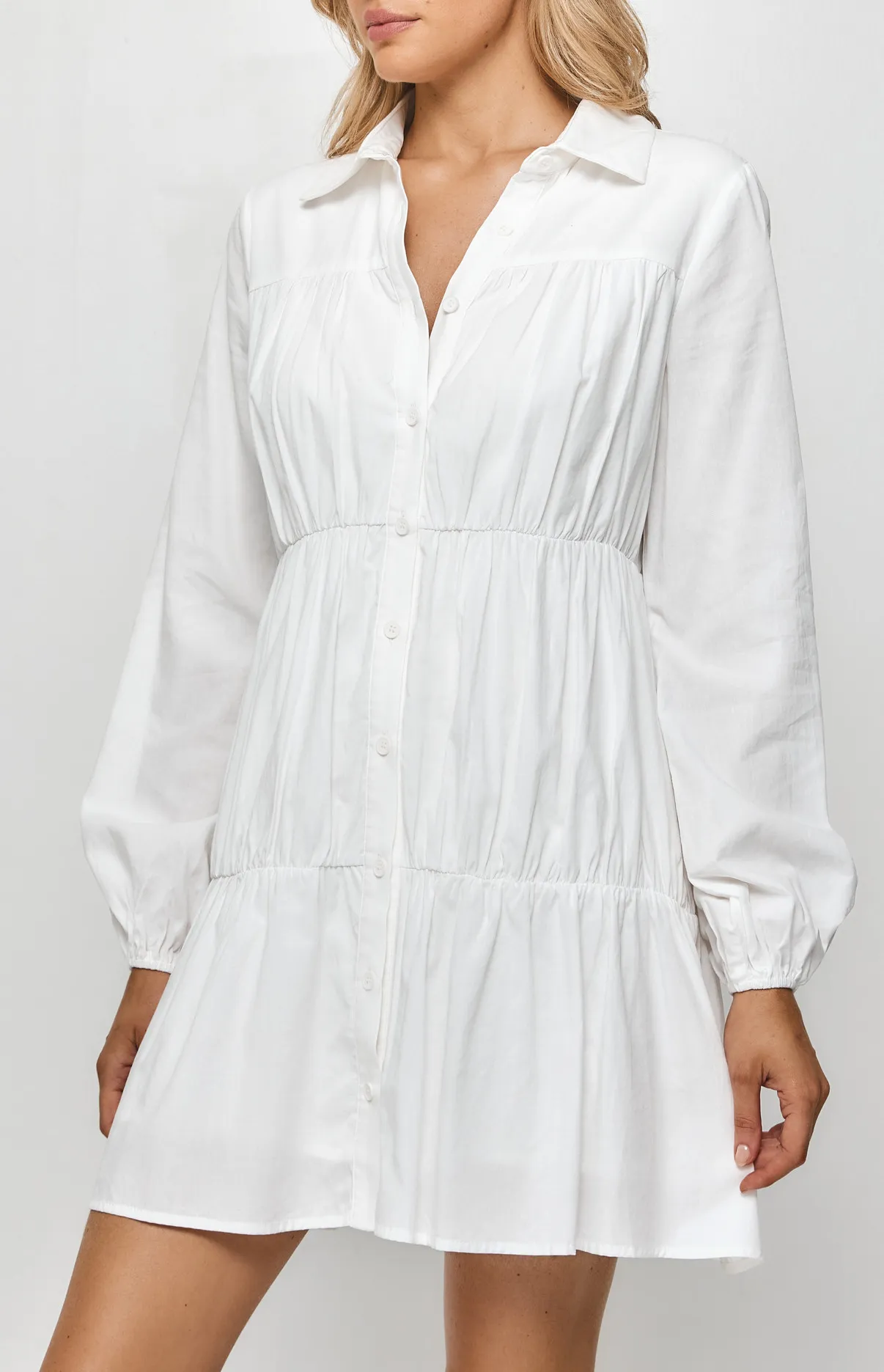 Buttoned Shirt Dress with Tiered Gathering Details (SDR1207B)