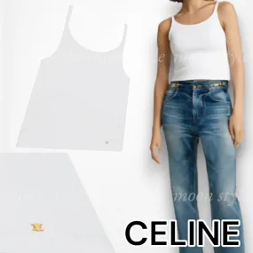 CELINE  |Crew Neck Rib Street Style Plain Cotton Logo