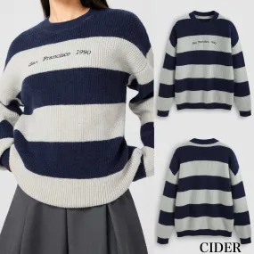 Cider  |Stripes Casual Style Street Style Long Sleeves Oversized