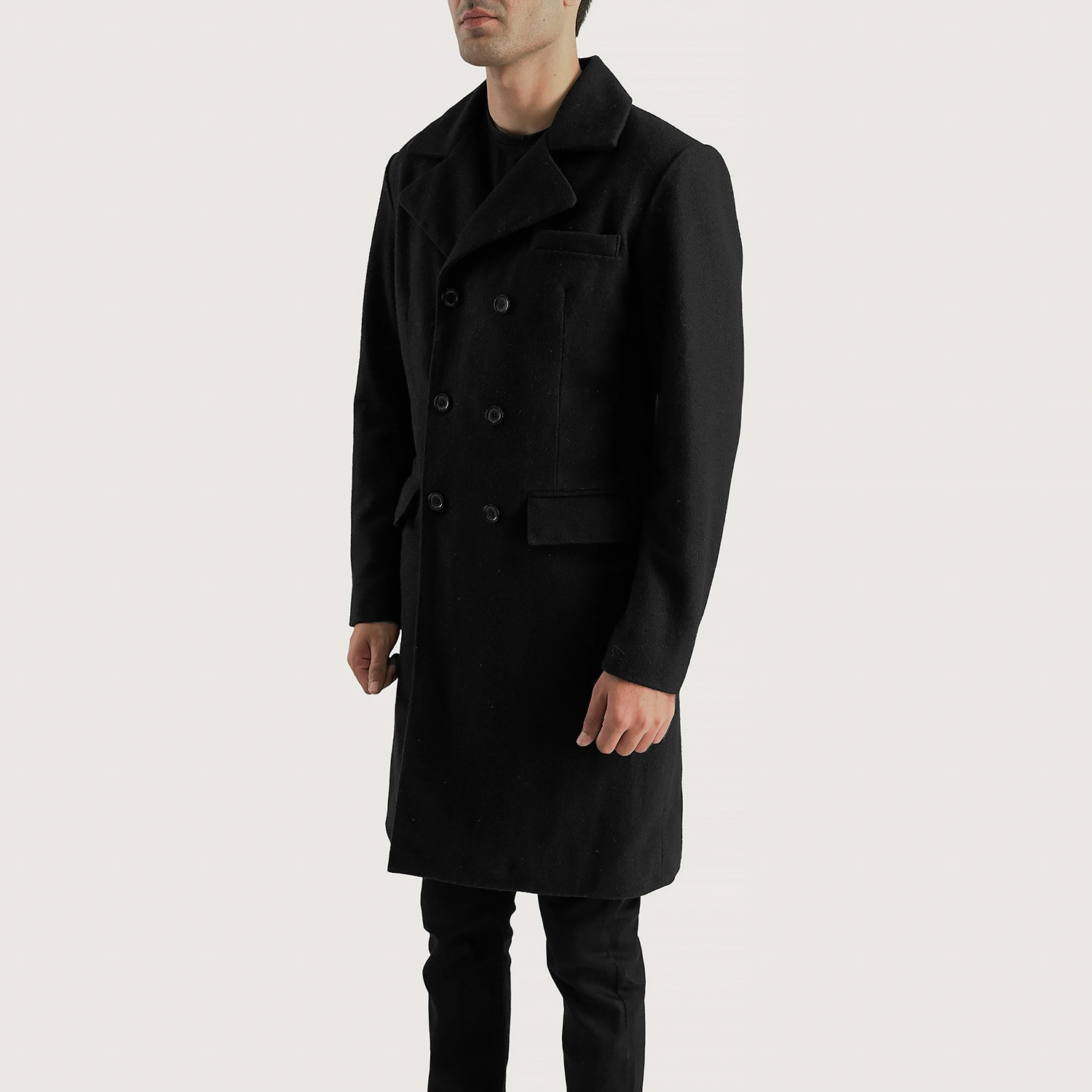 Claud Black Wool Double Breasted Coat