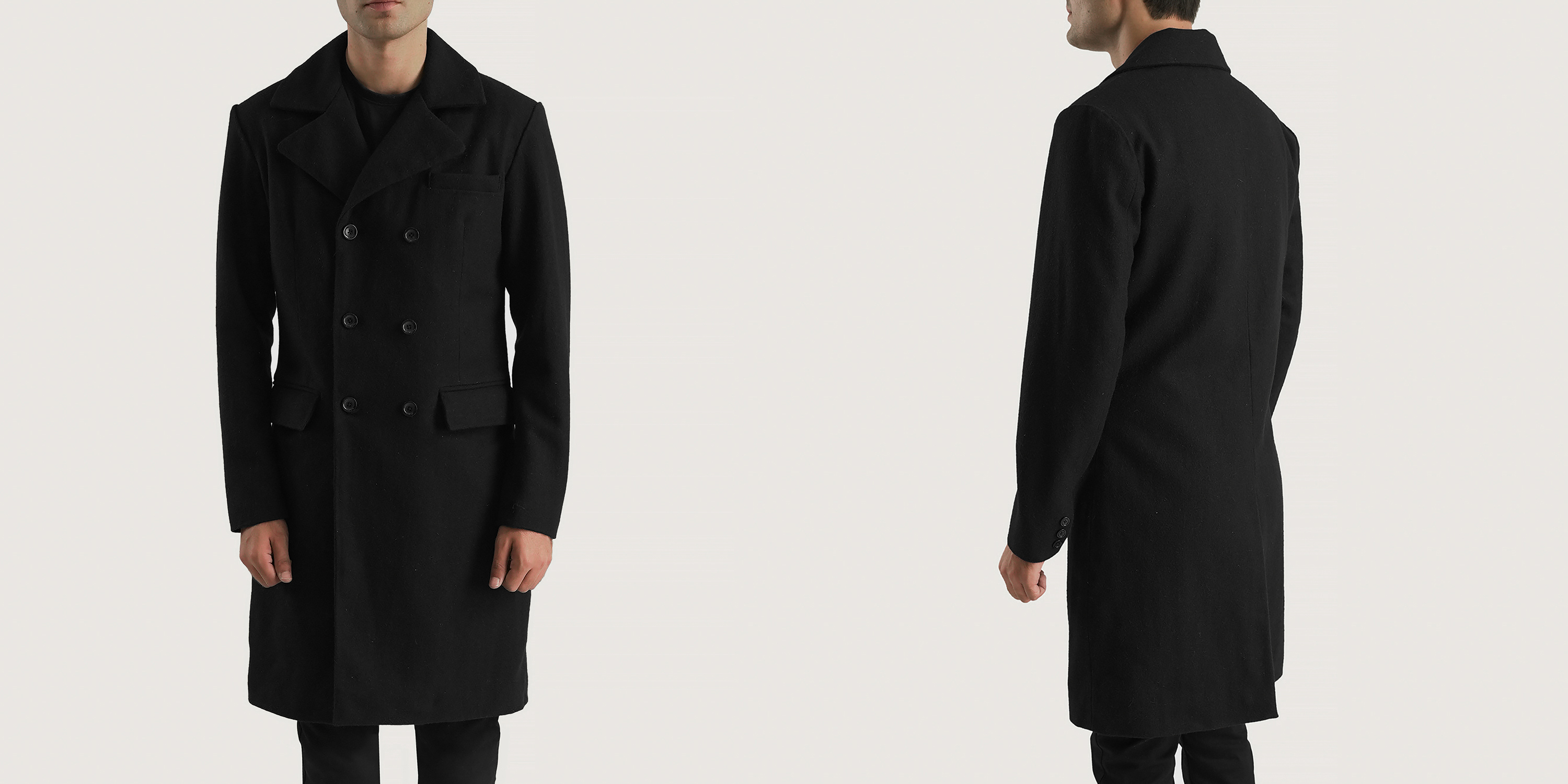 Claud Black Wool Double Breasted Coat