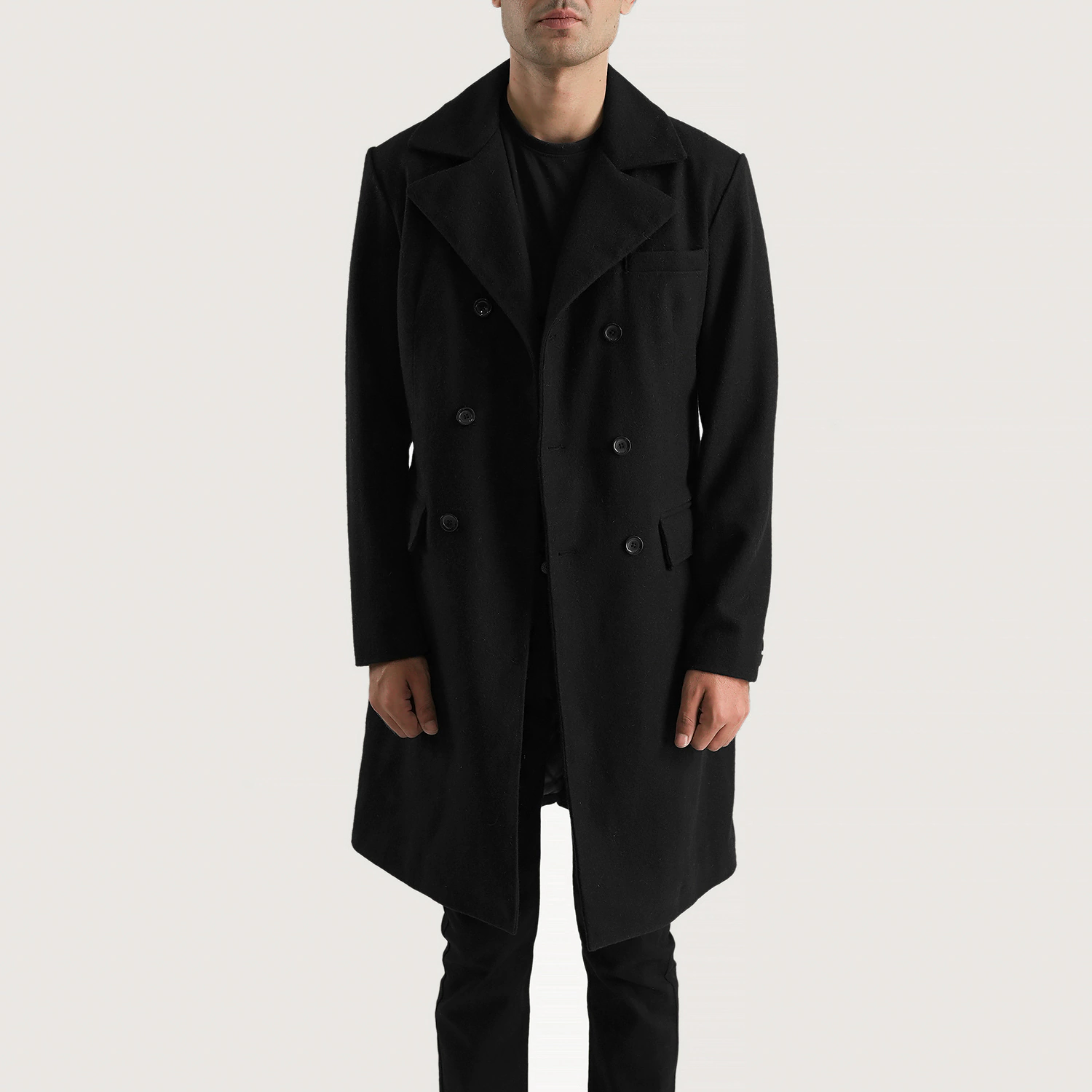 Claud Black Wool Double Breasted Coat