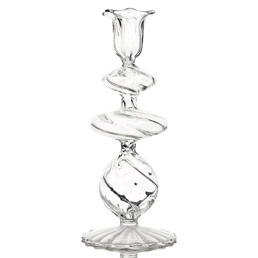 Clear Swirl Glass Candlestick Holder - (two sizes)