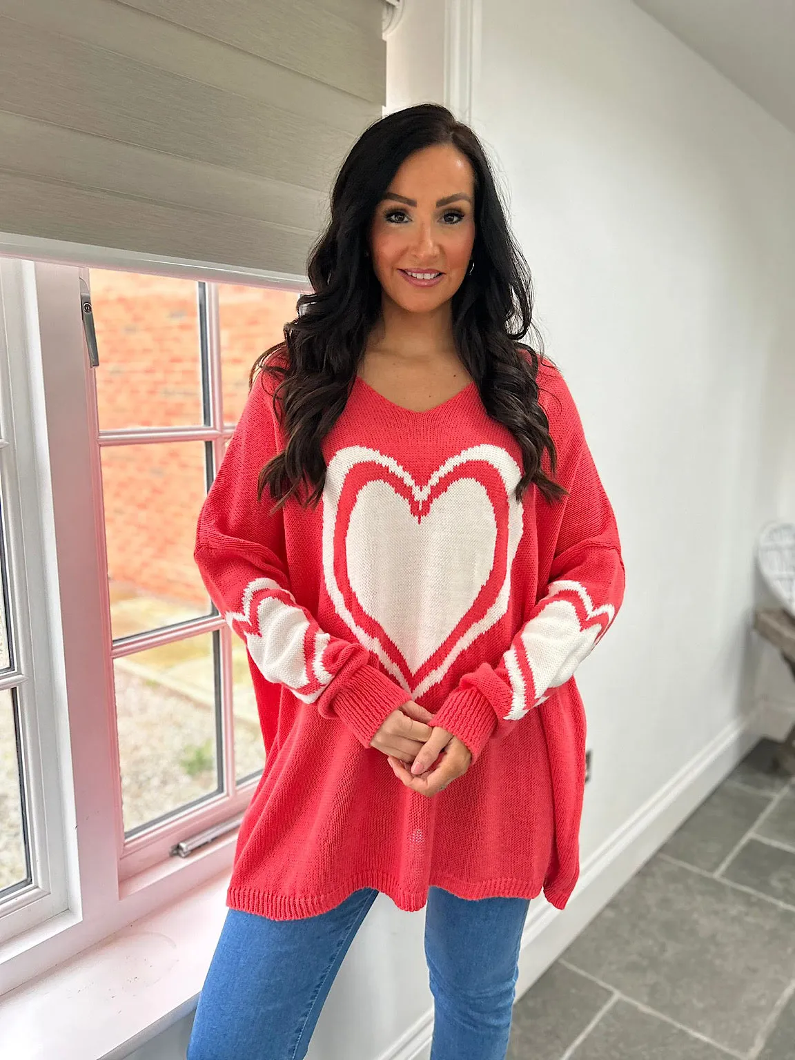 Coral Multi Heart Detail Jumper Tina