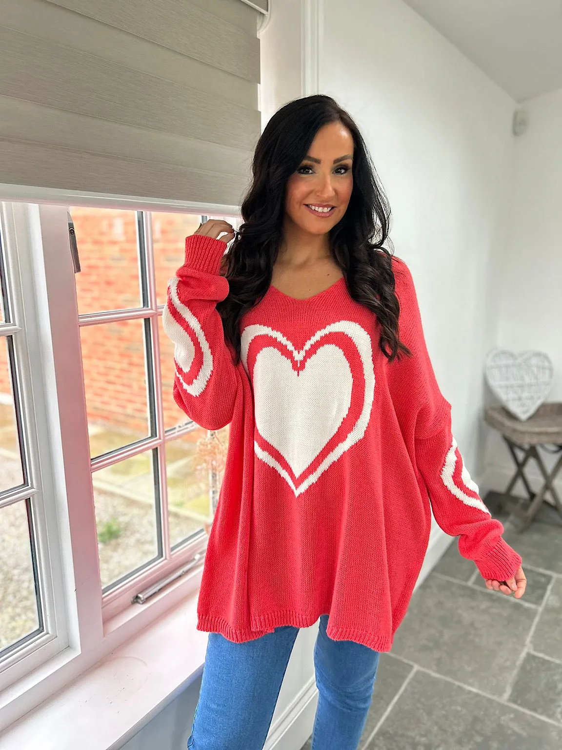 Coral Multi Heart Detail Jumper Tina