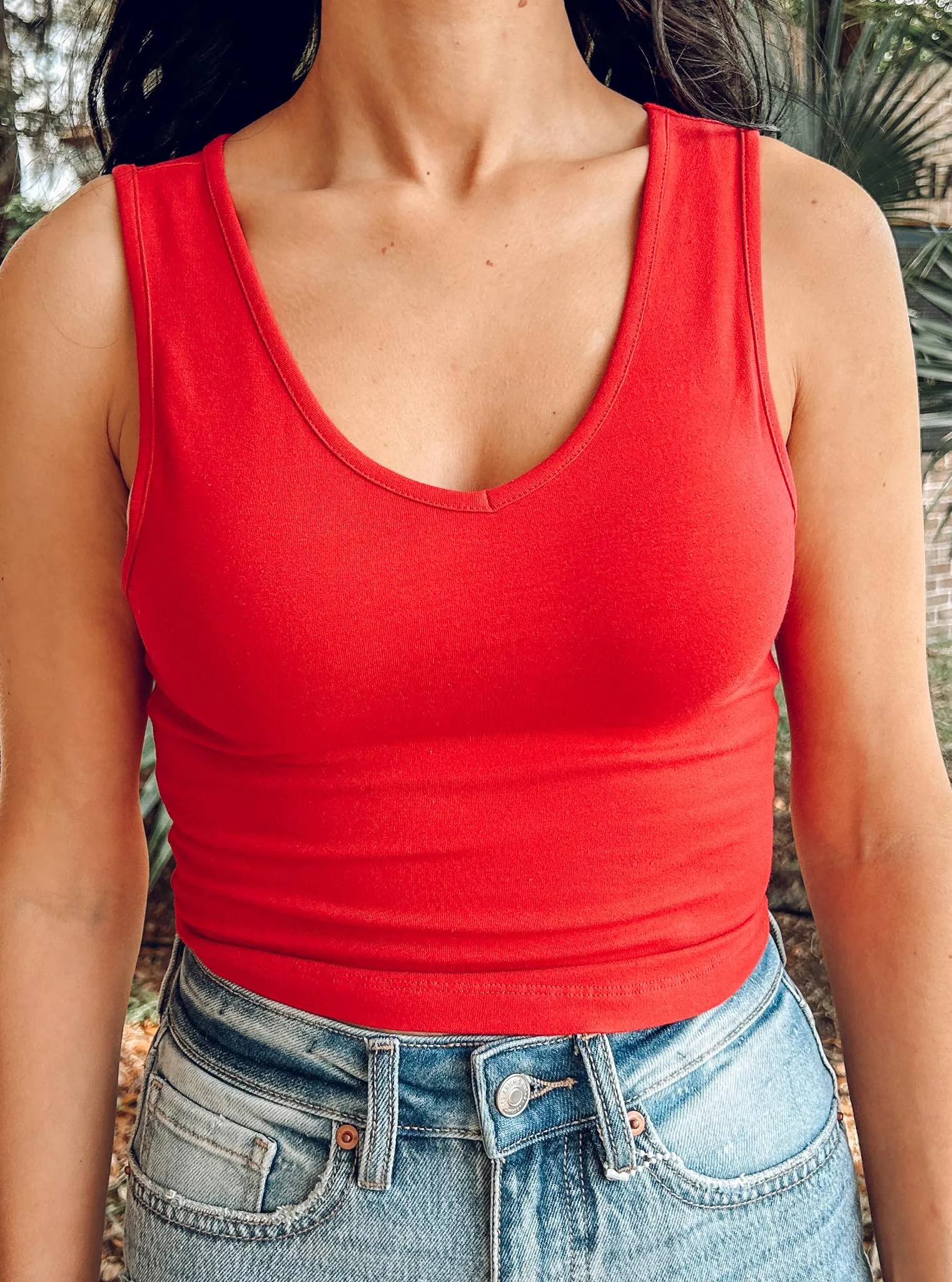 Cotton Cropped Cami | Red