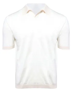 Cream Knitted Johnny Collar Polo