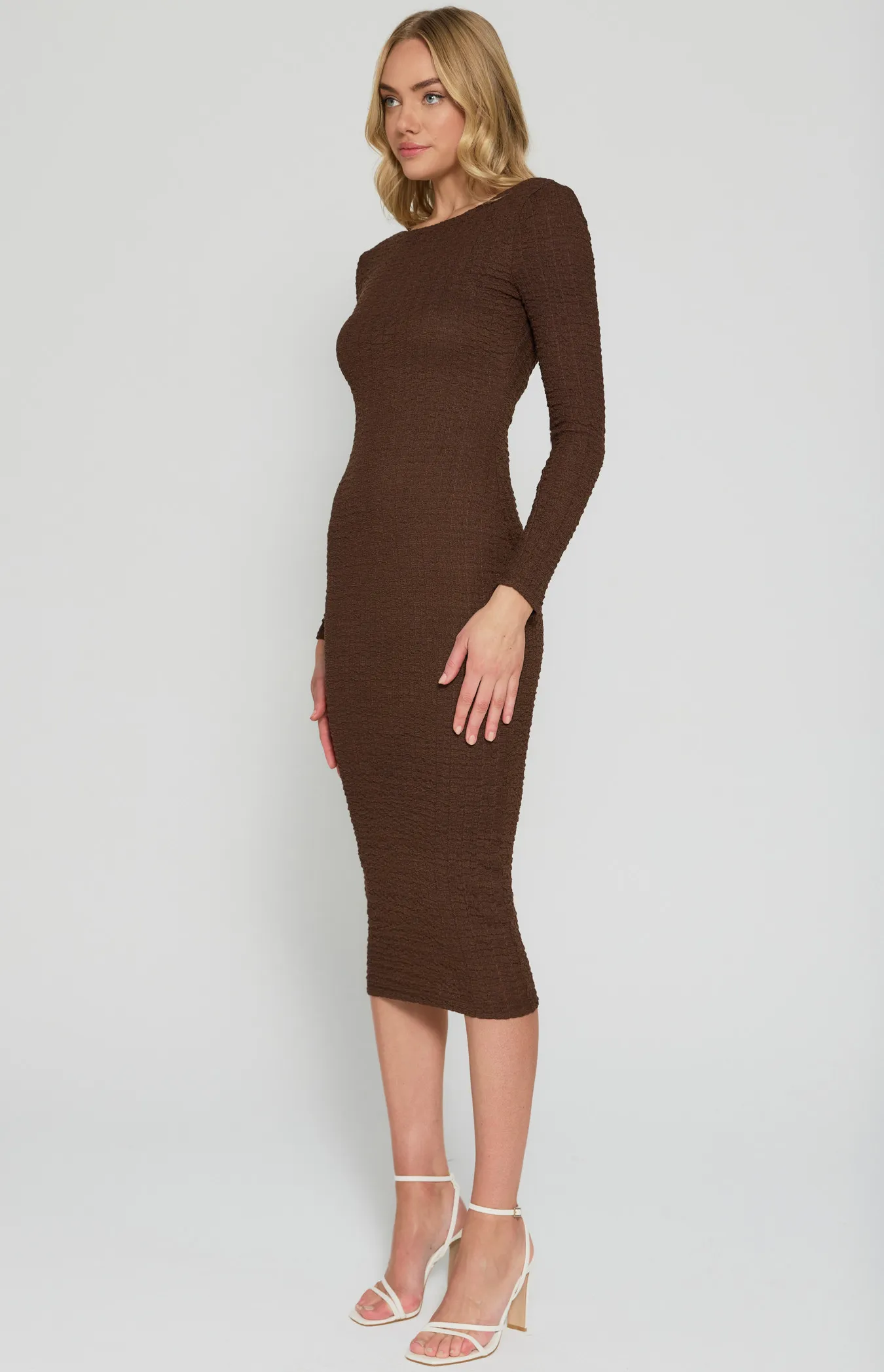 Crinkle Textured Low Back Midi Dress (WDR615A)