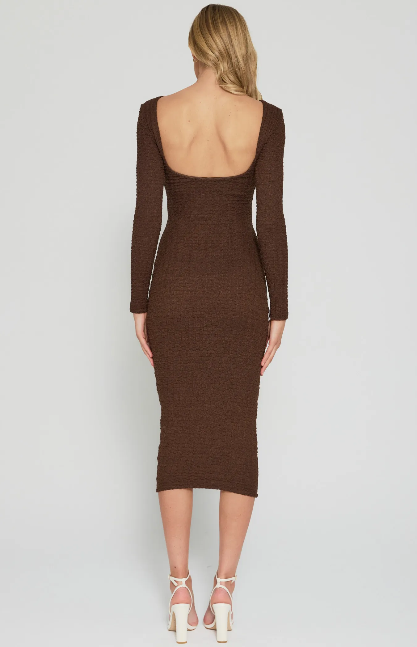 Crinkle Textured Low Back Midi Dress (WDR615A)