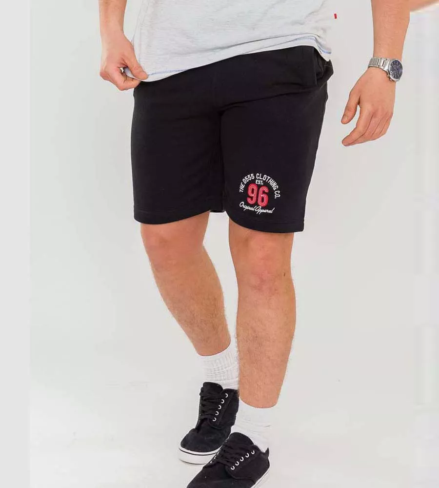 D555 Mens Black Fleece Shorts Elasticated Waist With Embroidery & Applique (TOMPKINS 1)