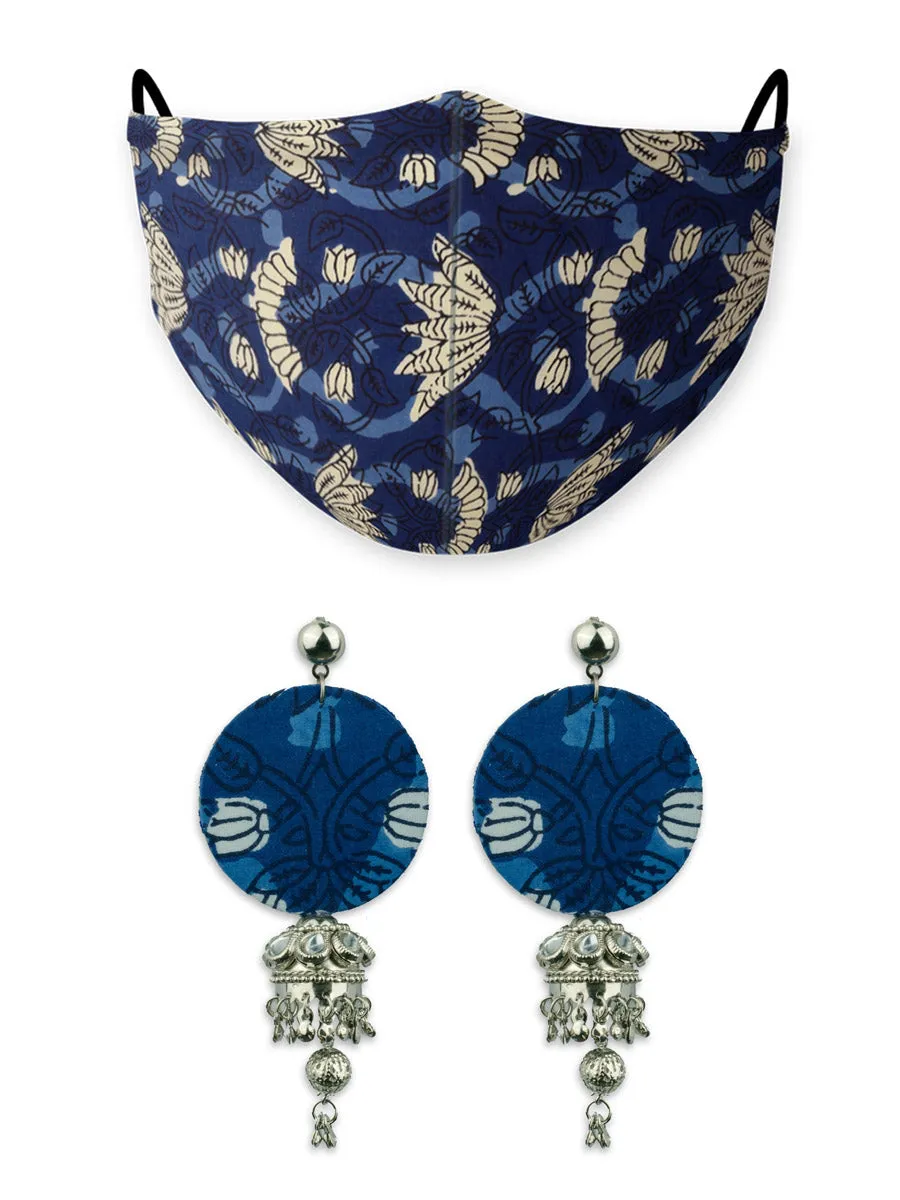 Dabu Jhumkas + Matching Resuable Cotton Mask Set