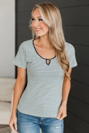 Destined For Love Striped Top- Ivory & Navy