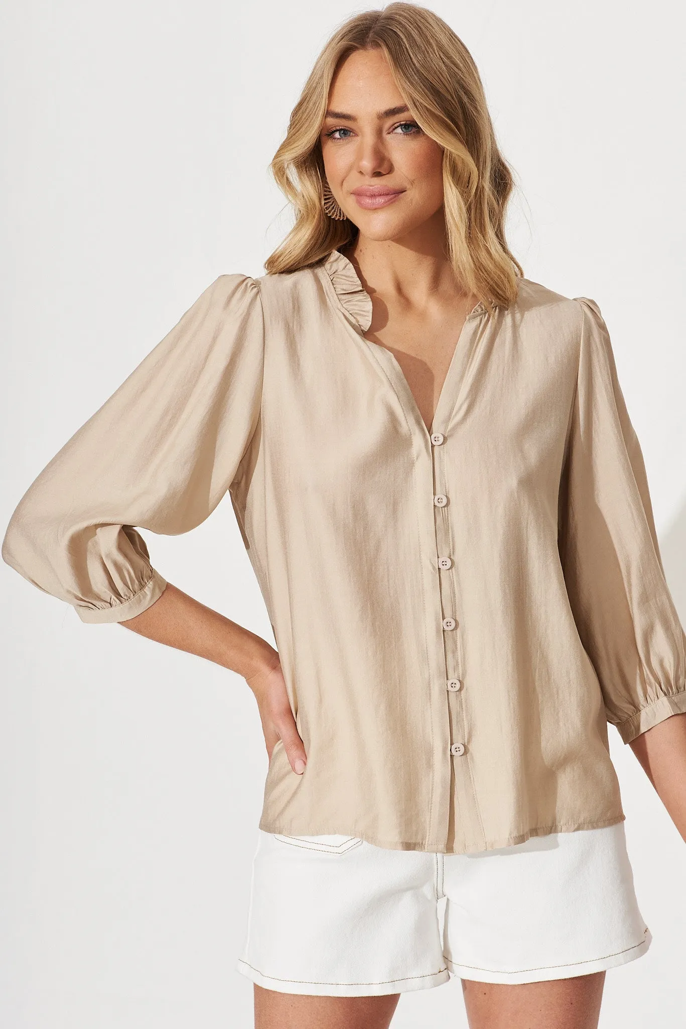 Elle Shirt In Sand Cotton Blend