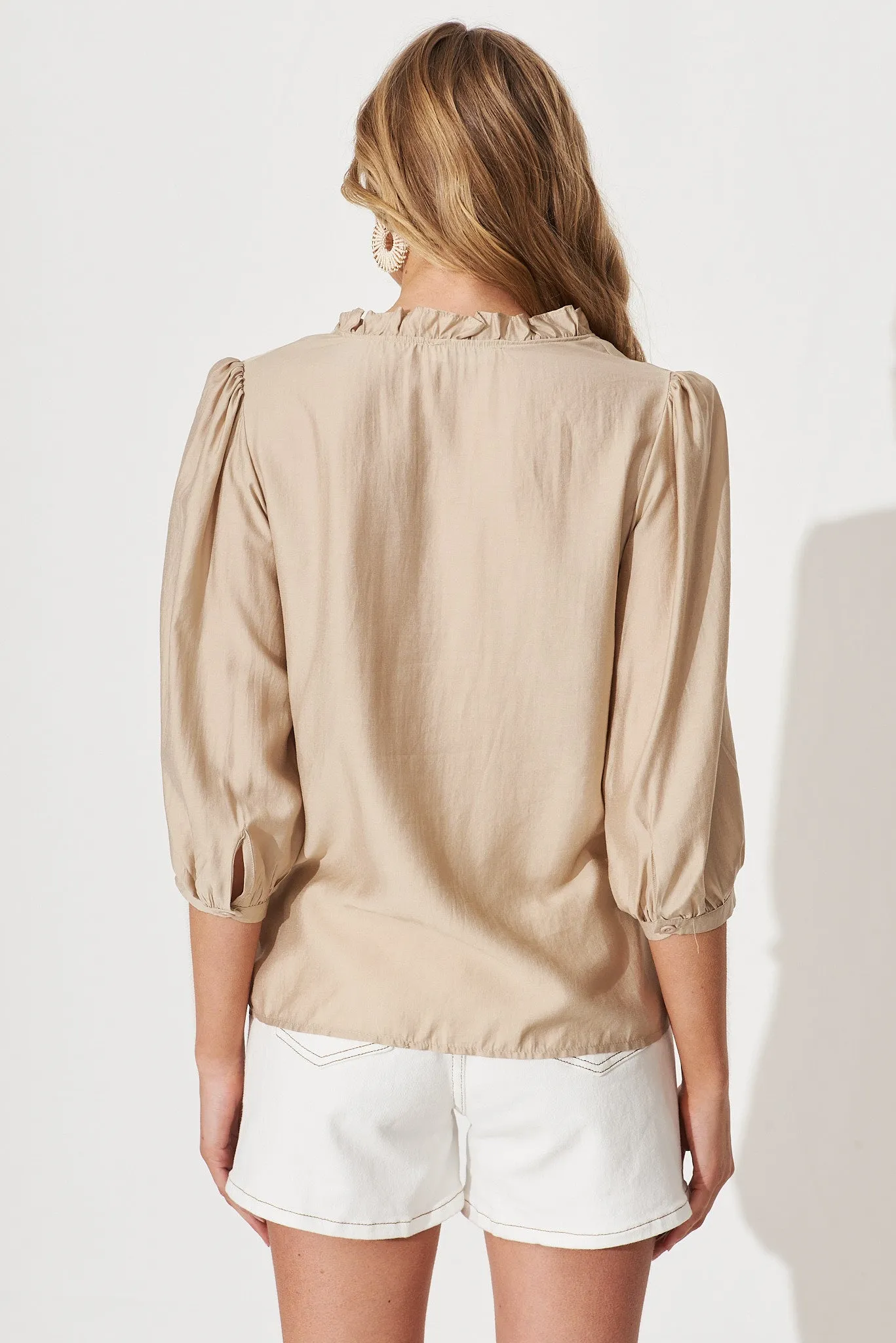 Elle Shirt In Sand Cotton Blend