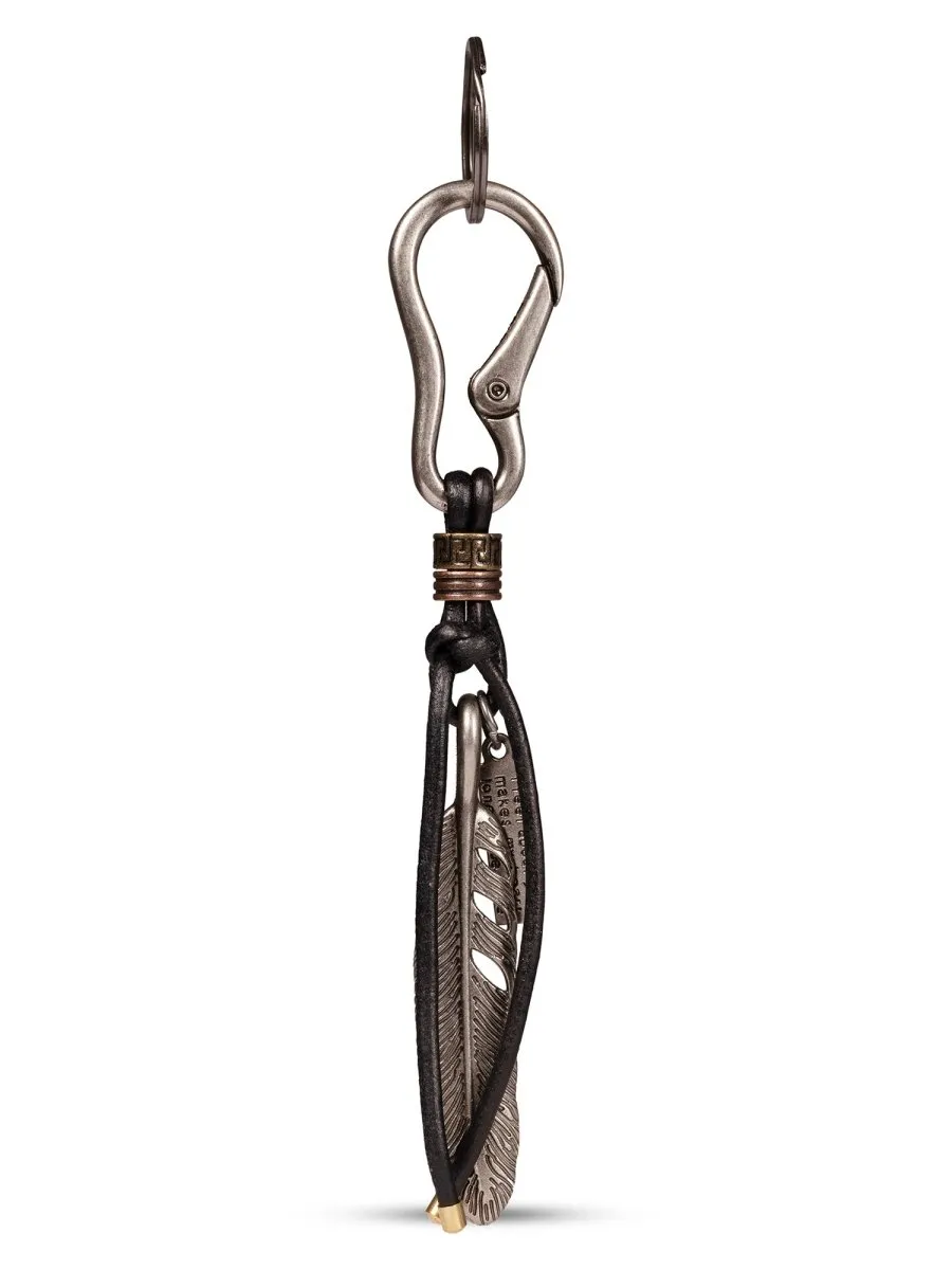 Feather Black Leather Keychain