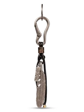 Feather Black Leather Keychain