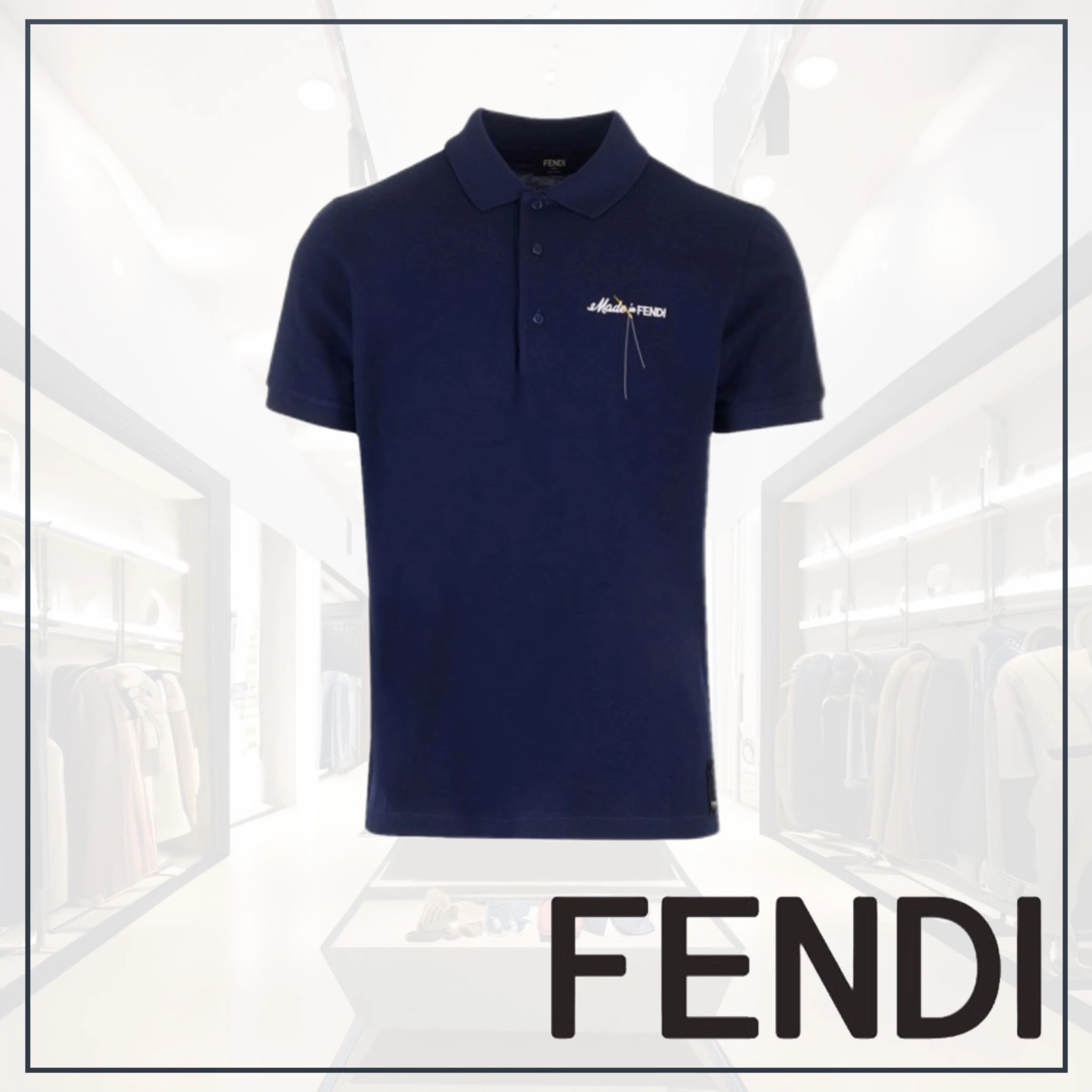 FENDI  |Plain Cotton Short Sleeves Logo Luxury Polos