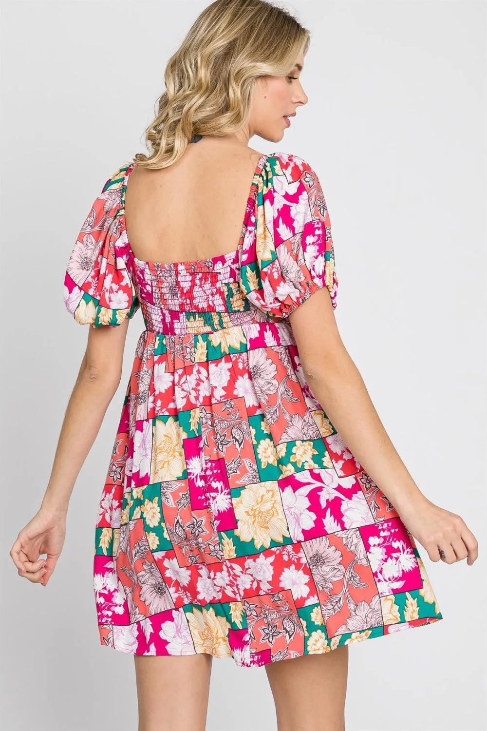 Floral Ruff Sleeve Mini Dress