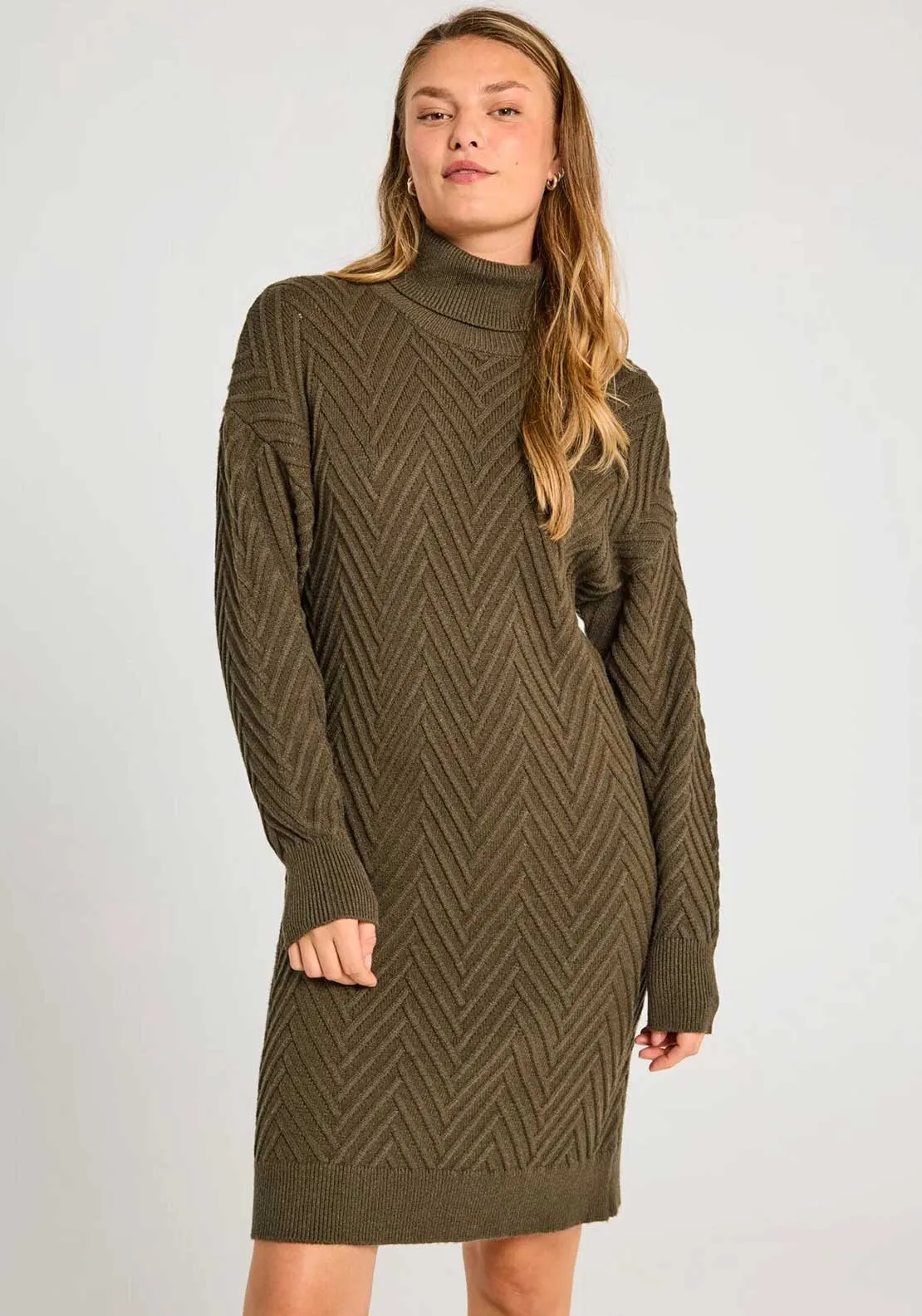 Freequent Saturn Knit Roll Neck Jumper, Green