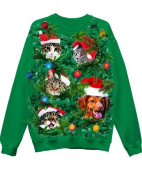 FRZ Men's Cats & Dog Light Up Crewneck Fleece Pullover Sweatshirt