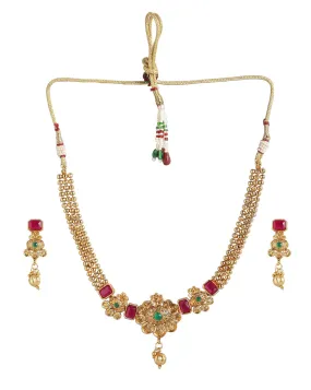 Gold Plated And Crystal Long Necklace With Earring Set For Women