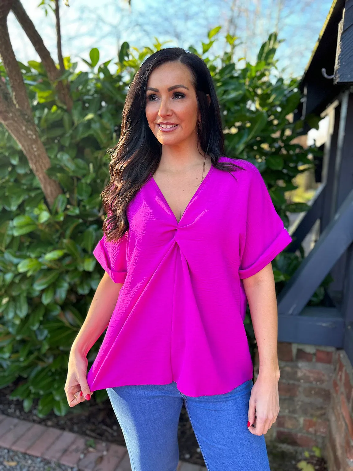 Grape Twist Front Crepe Blouse Elizabeth