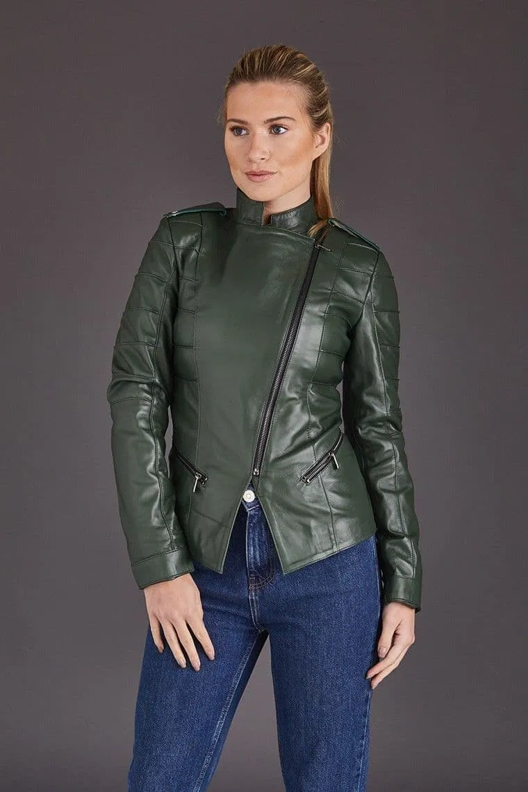 Green Leather Jackets Ladies :Eva