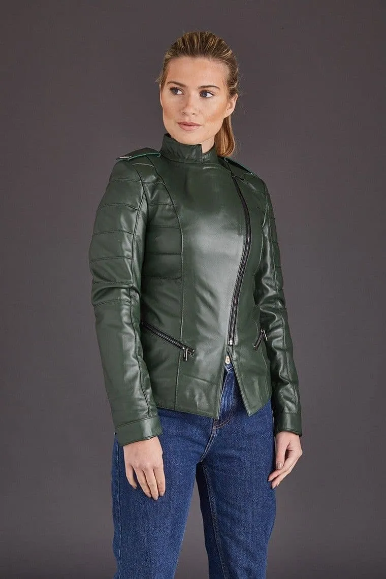 Green Leather Jackets Ladies :Eva