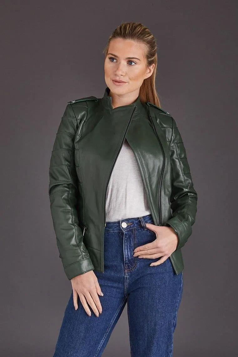 Green Leather Jackets Ladies :Eva