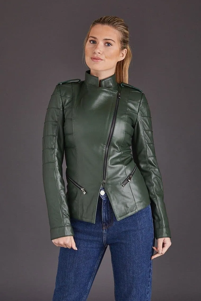 Green Leather Jackets Ladies :Eva