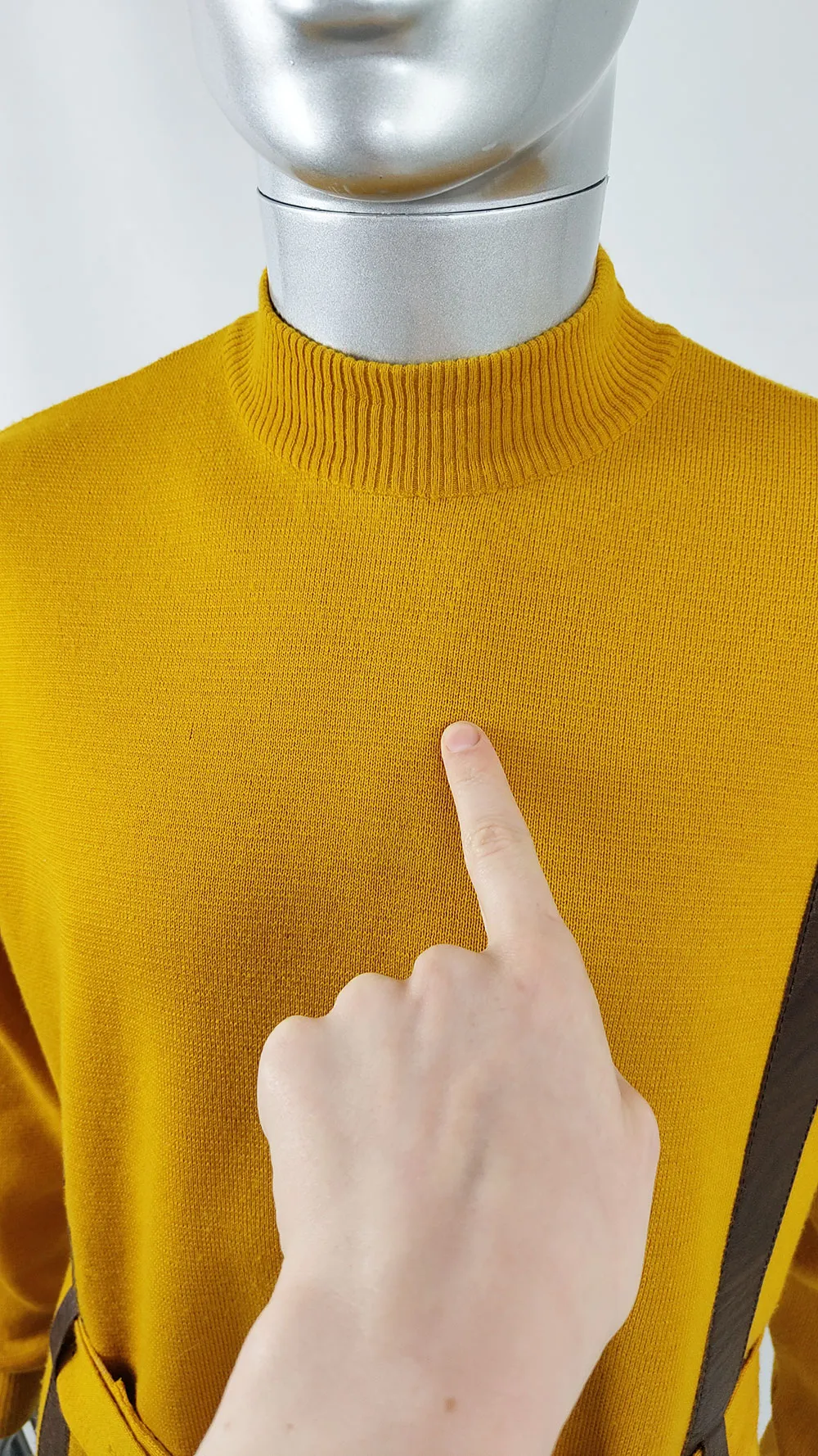 Harrods Vintage Mens Mustard Yellow Wool & Vinyl Belted Jumper, 1960s