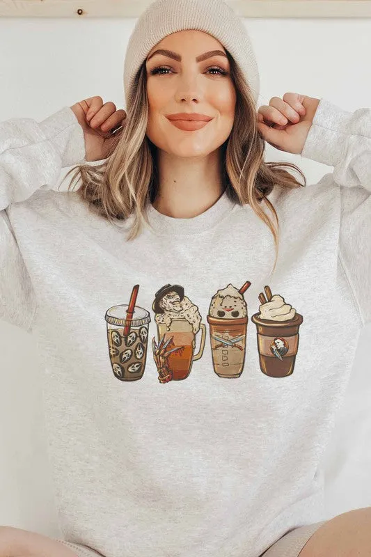 HORROR FALL COFFEE GRAPHIC SWEATSHIRT PLUS SIZE