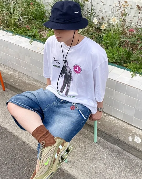 HUE  |Street Style Plain Short Sleeves Oversized Logo T-Shirts