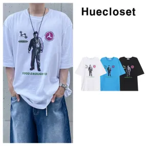 HUE  |Street Style Plain Short Sleeves Oversized Logo T-Shirts