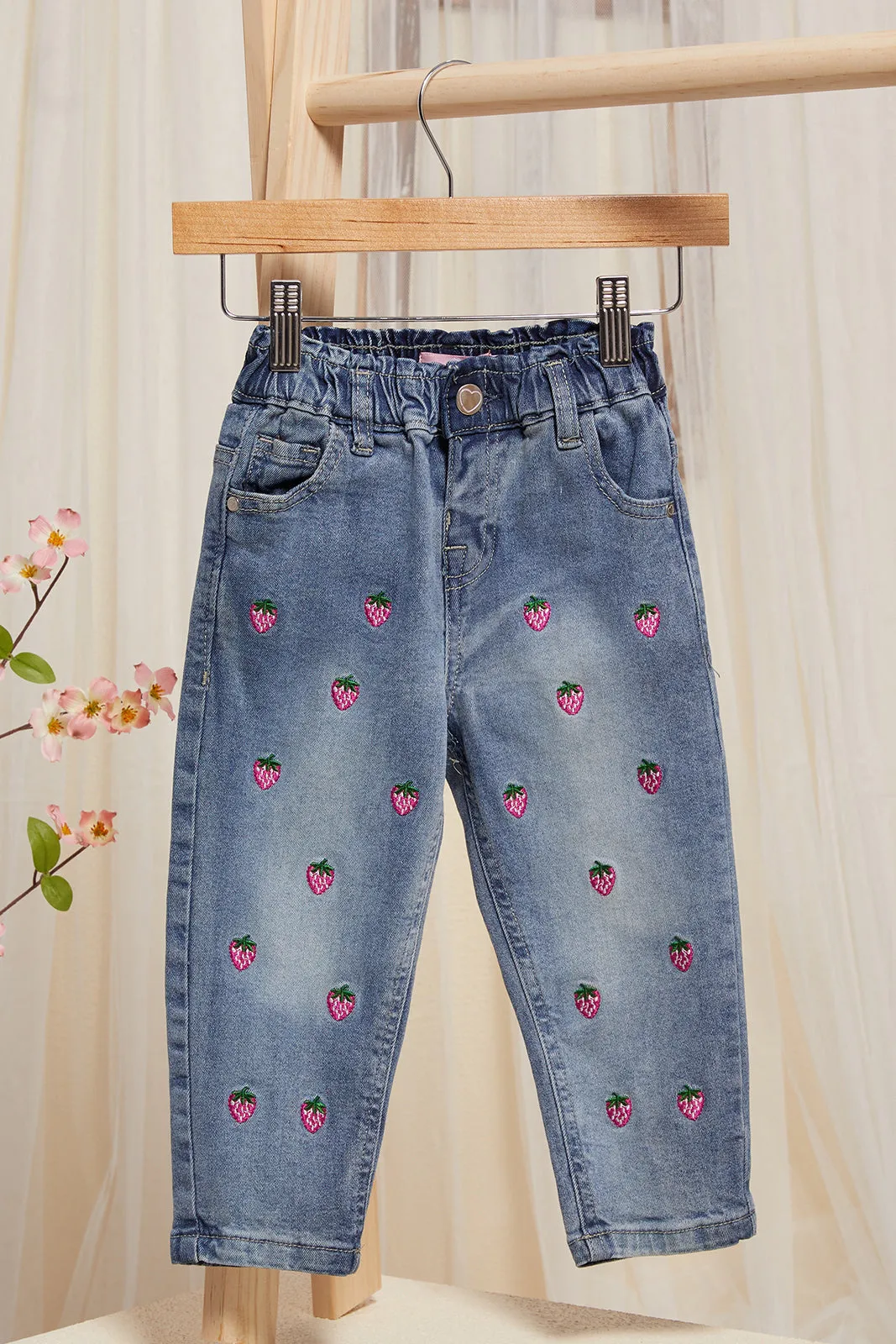 Infant Girls Blue All Over Embroidered Jeans