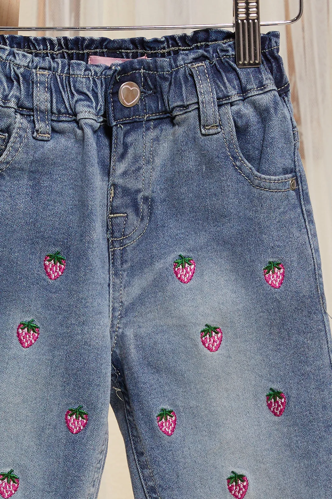 Infant Girls Blue All Over Embroidered Jeans