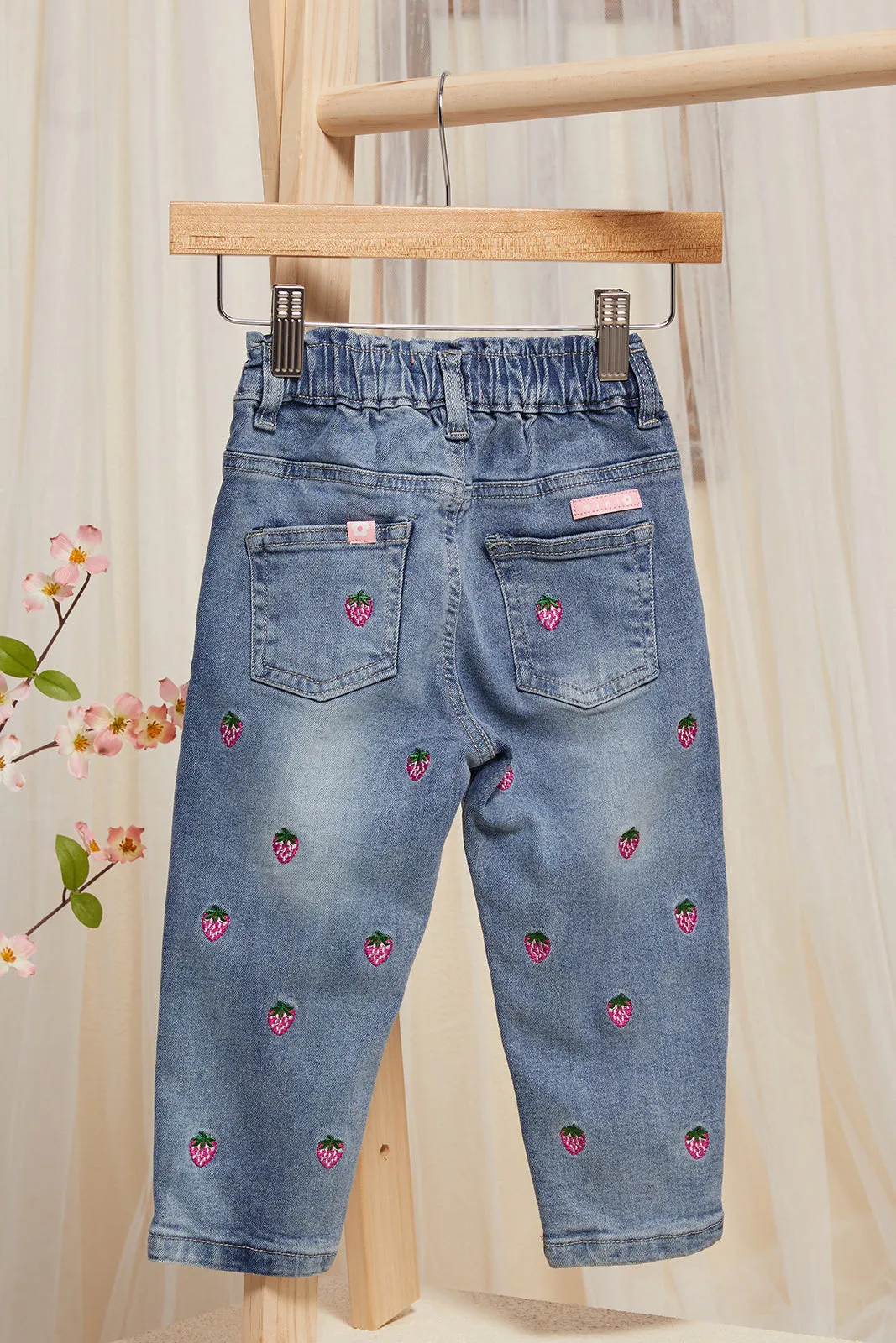 Infant Girls Blue All Over Embroidered Jeans