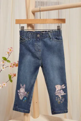 Infant Girls Blue Baggy Jeans With Embellishment