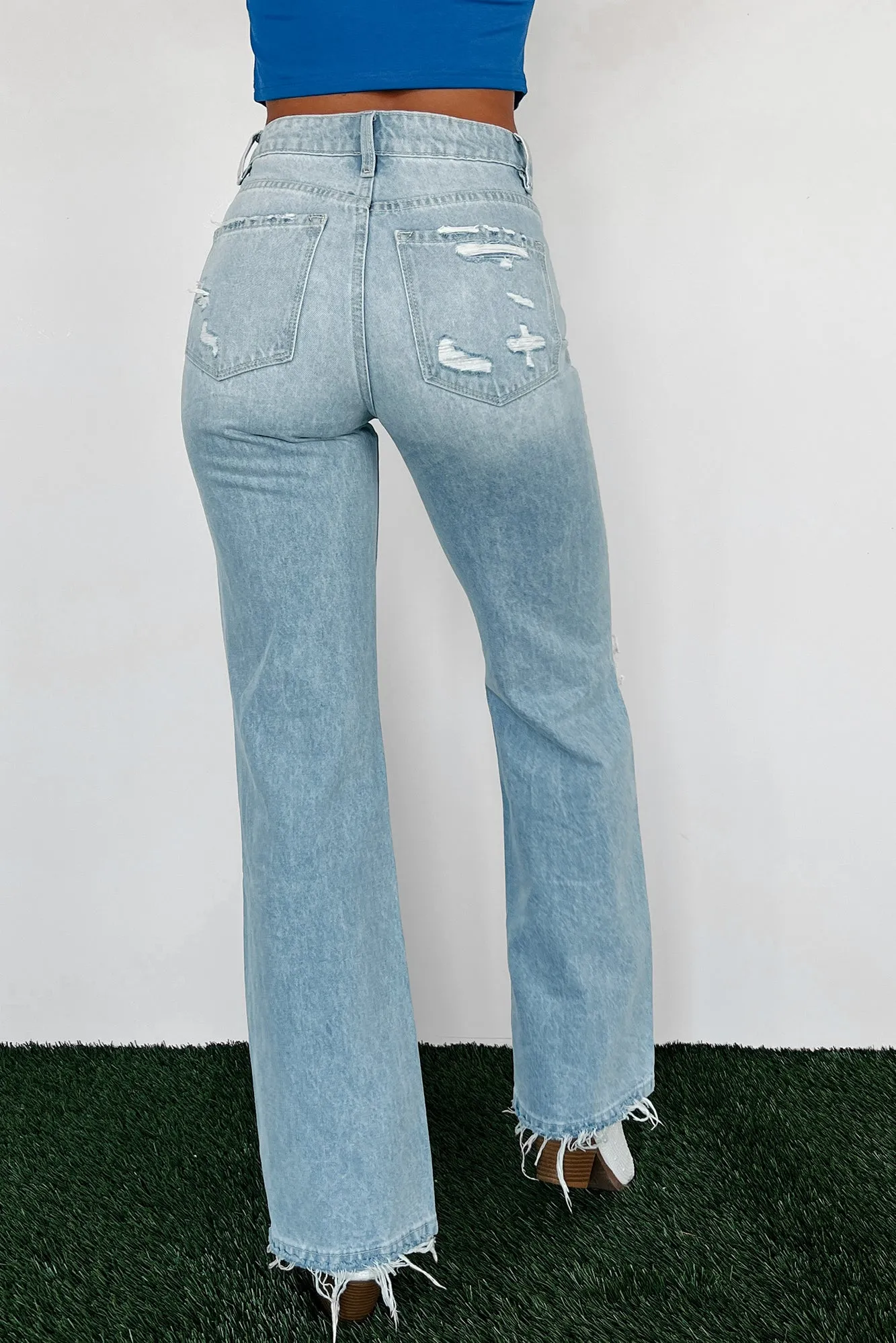 Ira High Rise Distressed 90s Vintage Vervet Flare Jeans (Light)