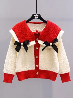 Japanese bowknot doll collar sweater coat women's autumn and winter 2023 new loose foreign style age-reducing knitted cardigan