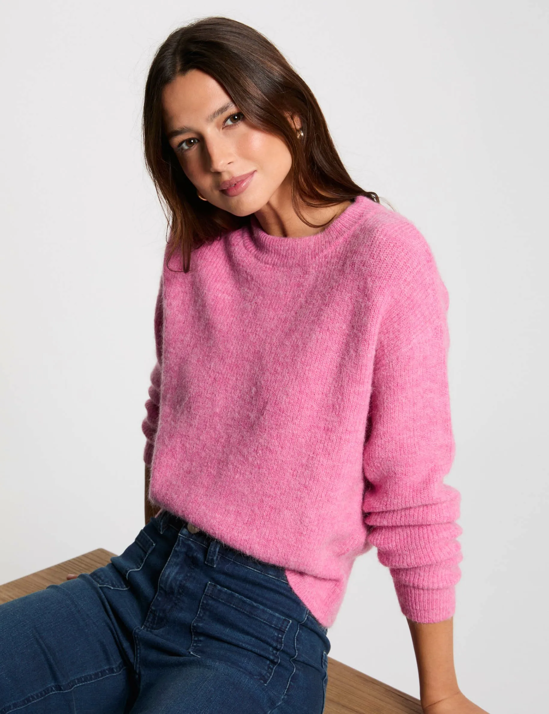 Jumper round neck long sleeves pink women