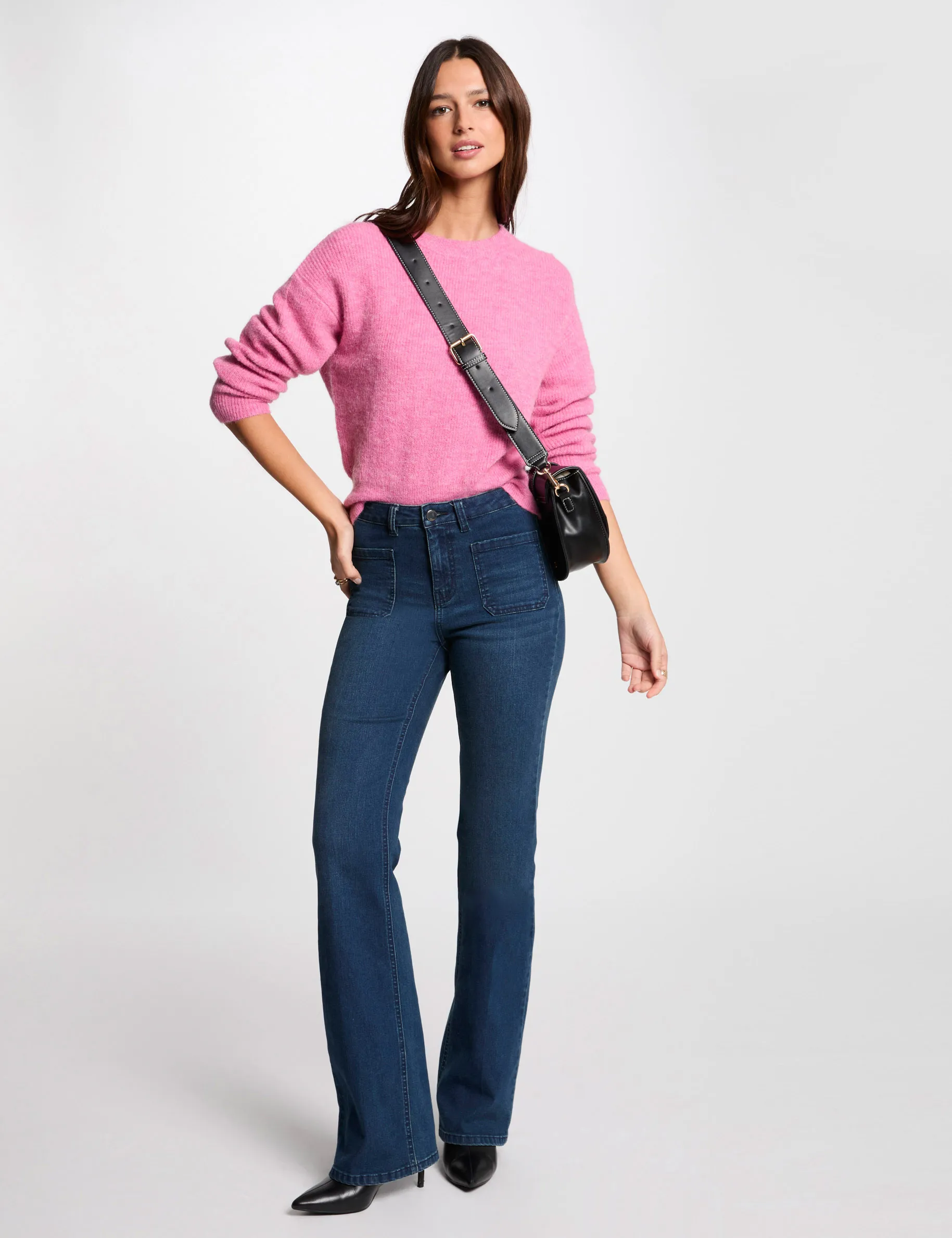 Jumper round neck long sleeves pink women